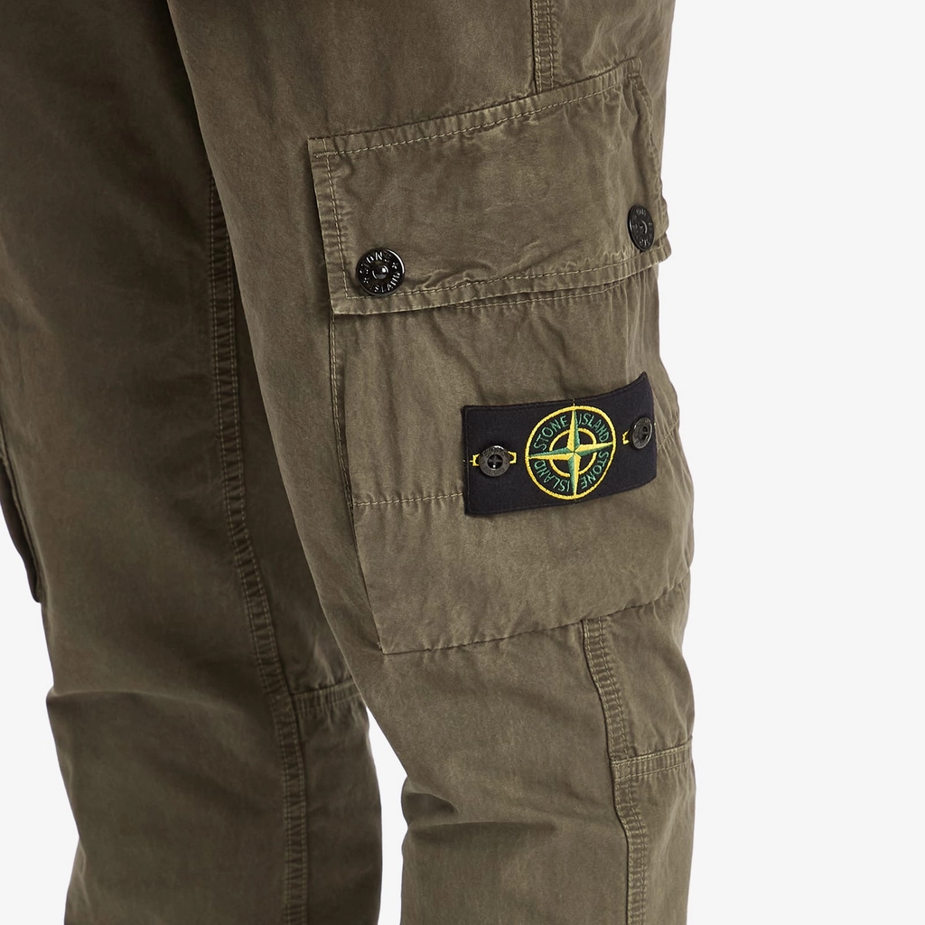 Stone Island Men's Old Effect Brushed Cotton Canvas Cargo Pants Military Green